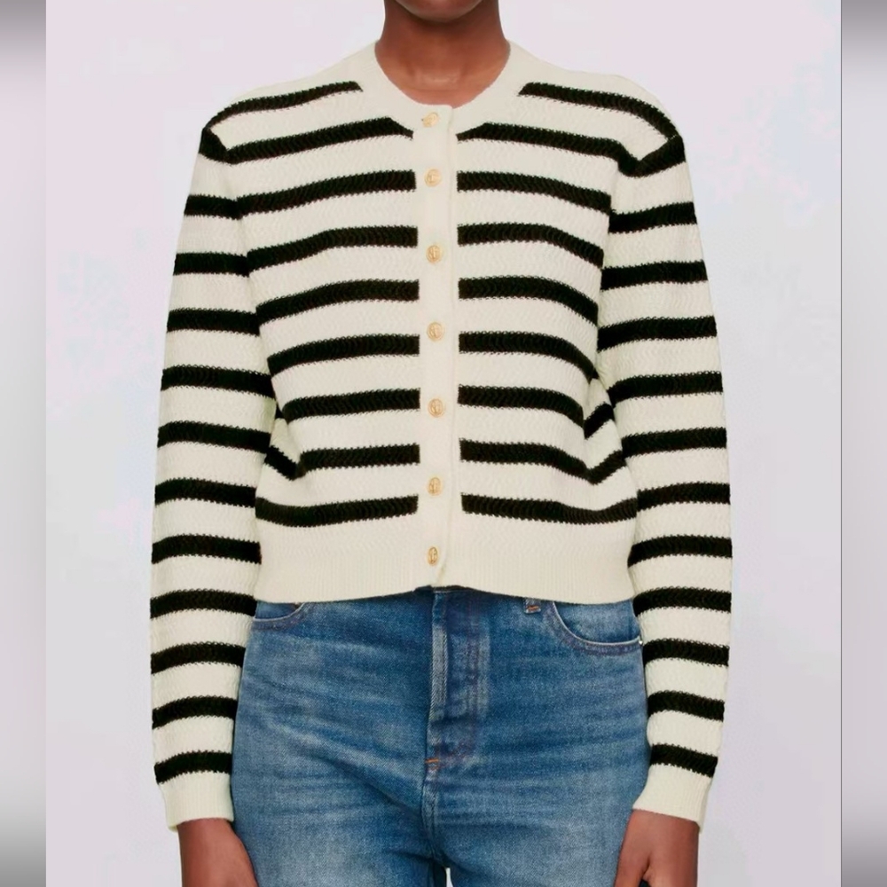 A.P.C. Manon cardigan Embroidered striped Merino wool cardigan.